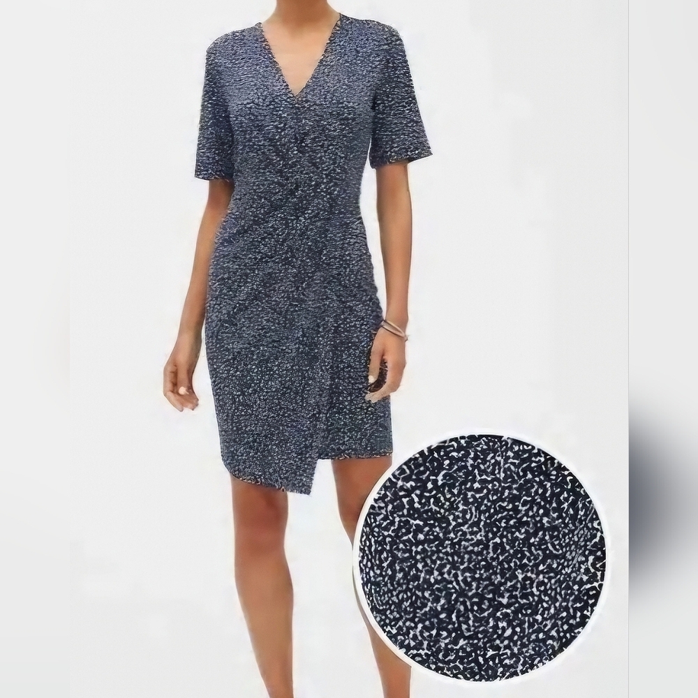 Banana Republic Women's Navy Print Faux Wrap Bodycon Dress Size XS - Picture 2 of 10